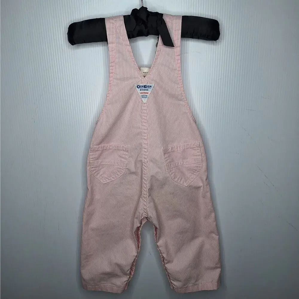 Vintage OshKosh B'Gosh Vestbak Bib Overalls Girls Pink White Stripe USA 24 mo